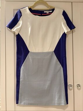 Boden White, Blue & Light Blue Colorblock Shift Dress Size 6